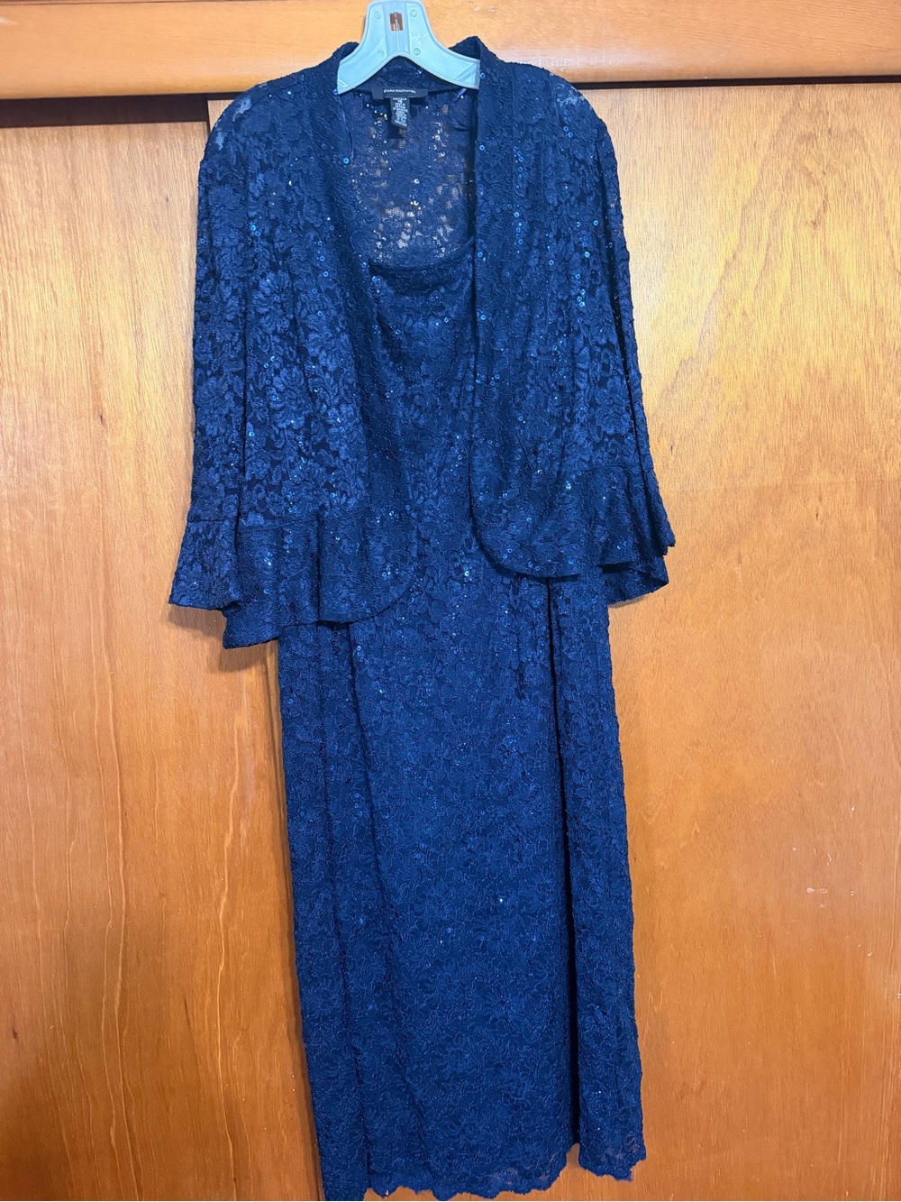 R&M Richards Navy Lace Maxi Dress with Coordinating Jacket